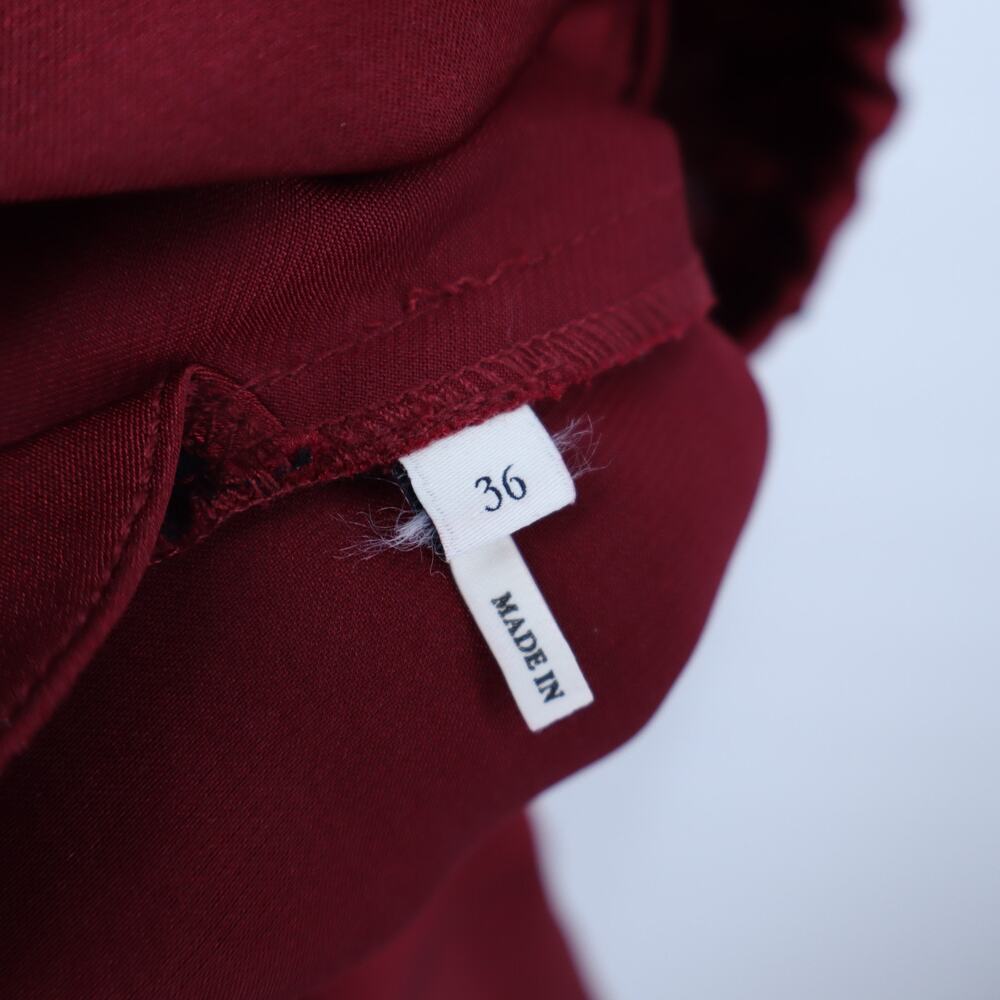 SANDRO Red Titanic Midi Dress Ruched Satin Bordeaux Sleeveless Women's 36/US 4 - Picture 8 of 11
